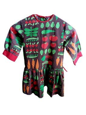 True Vintage Girls Dress sz 6 1960's Vegetable Print Country Mod Party Farmer